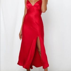 Midi satin dress with slit